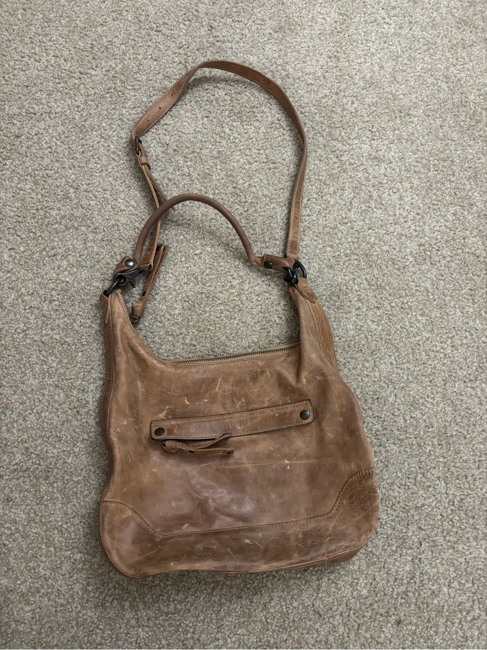Frye Tan Distressed Leather Hobo Bag